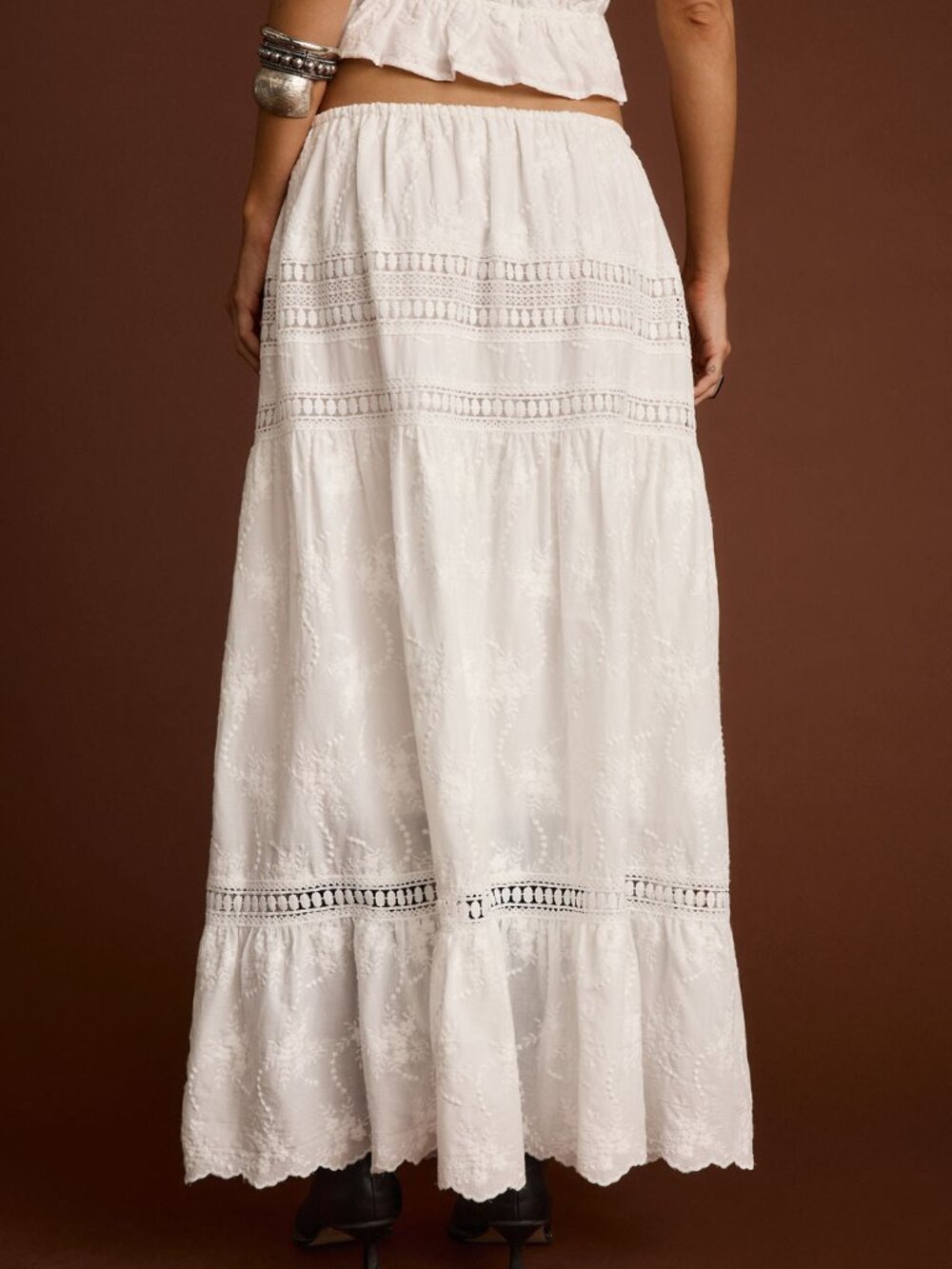 12th Tribe Nomad White Embroidered Maxi Skirt Size L - Picture 2 of 3